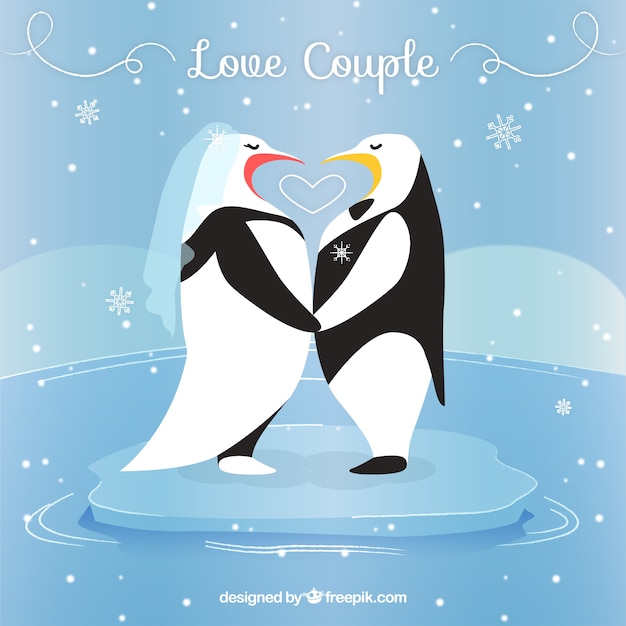 Free vector penguins in love