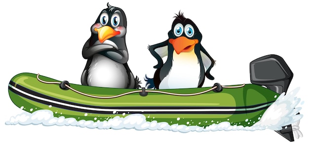 Free vector penguins on a speed boat in cartoon style