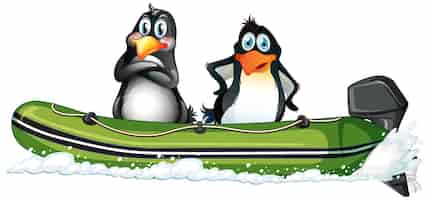 Free vector penguins on a speed boat in cartoon style