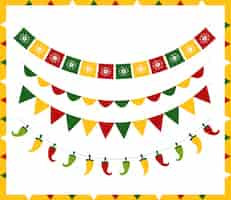 Free vector pennants with differents mexican symbols over white