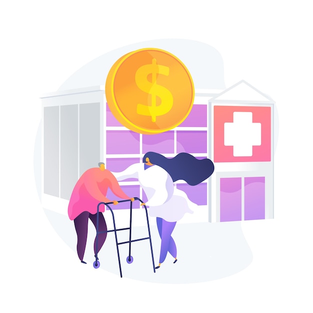 Free vector pensioners healthcare expenses. senile patients treatment, budget finance, health insurance program. nurse assisting elderly man, retired client. vector isolated concept metaphor illustration