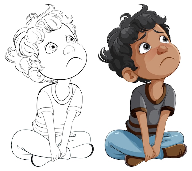 Free vector pensive children vector illustration