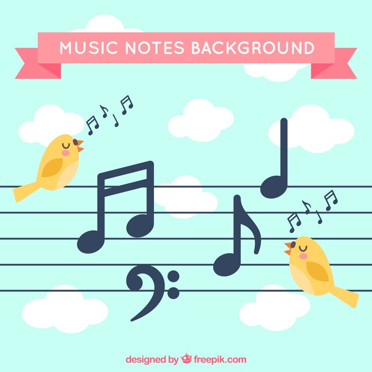 Free Vector pentagram background with birds and musical notes