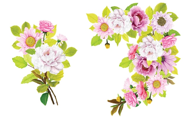 Бесплатное векторное изображение Иллюстрация цветочных летних букетов