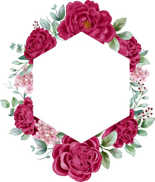 Пионы Maroon цветочная рамка свадебное приглашение цветочная рамка с листьями пионов и ягодами изолированы на белом фоне для дизайнерской печати карт и приглашений