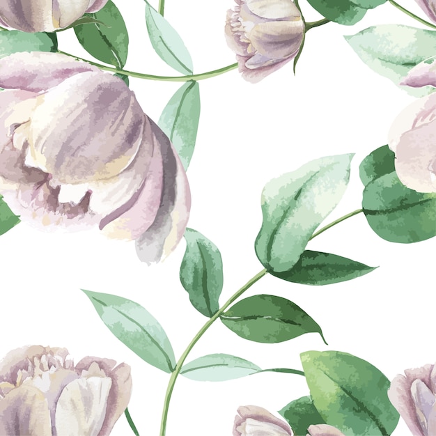 Free vector peony flowers watercolor pattern seamless floral botanical watercolour style vintage textile