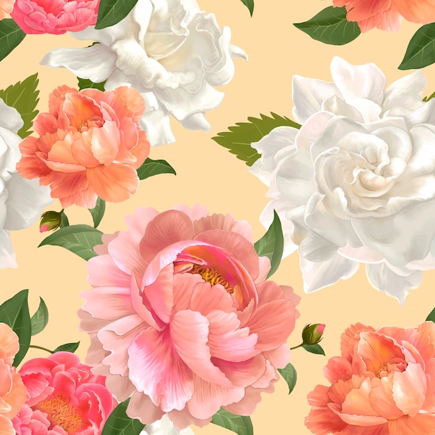 Free vector peony patterned wallpaper