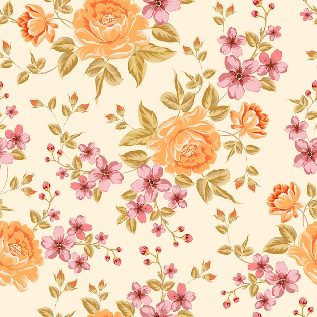 Peony seamless pattern.