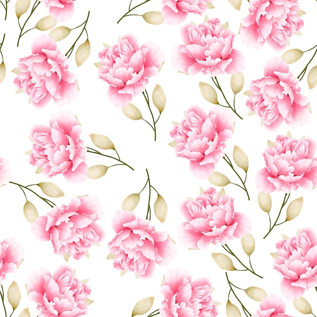 Peony watercolor seamless pattern design