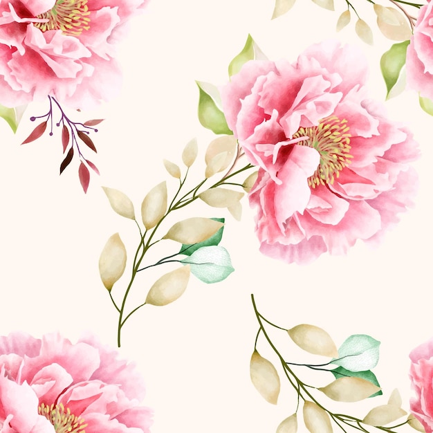 Free vector peony watercolor seamless pattern design
