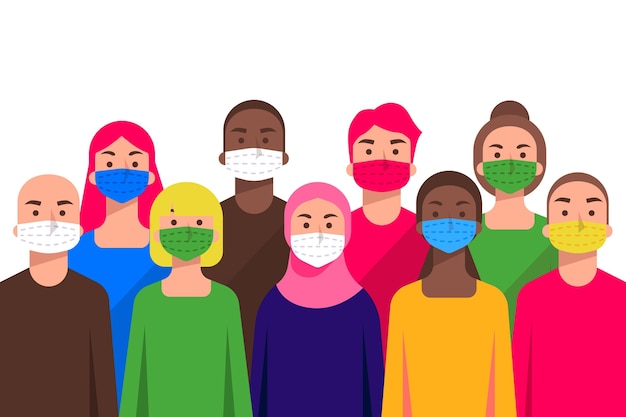 Free vector people of all nationalities wearing masks
