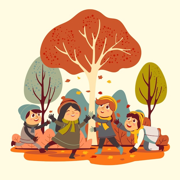 People in the autumn park illustration