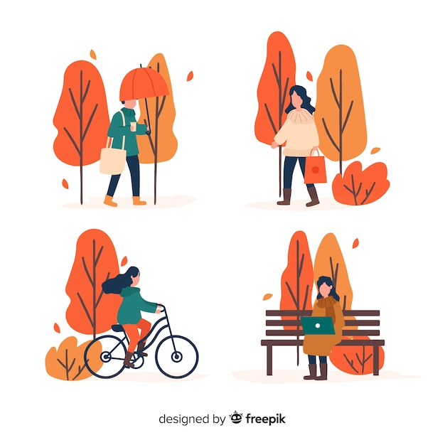 Free vector people in the autumn park walking