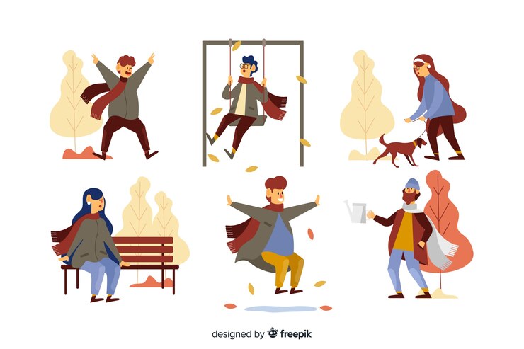 Free Vector people in the autumn park