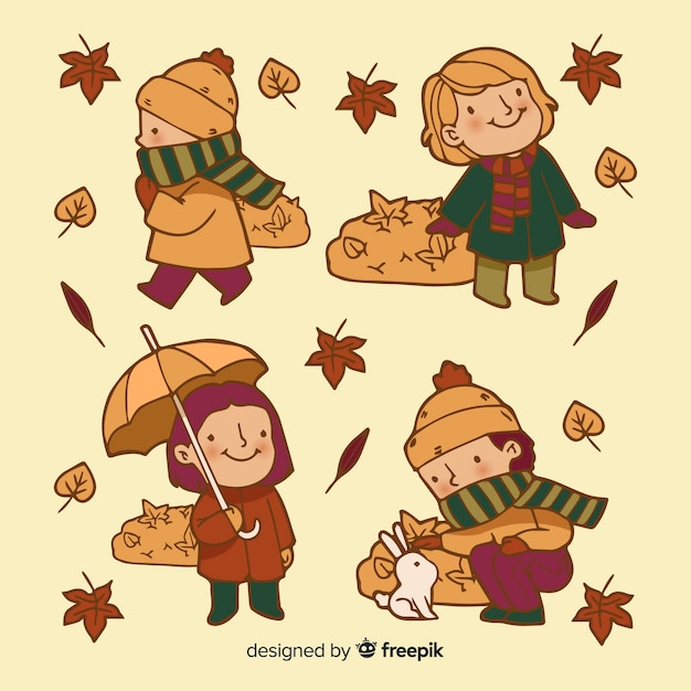 Free Vector people in the autumn park