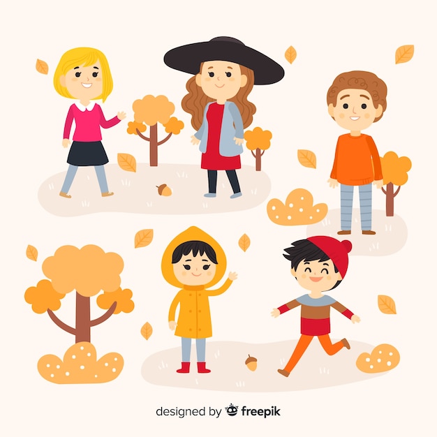 Free vector people in the autumn park