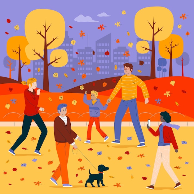 Free vector people in the autumn park