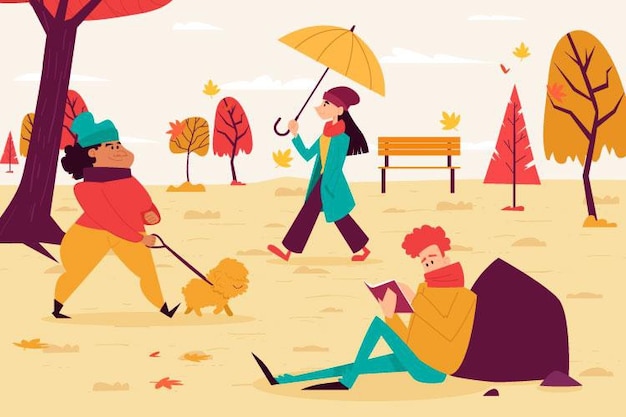 Free vector people in the autumn park