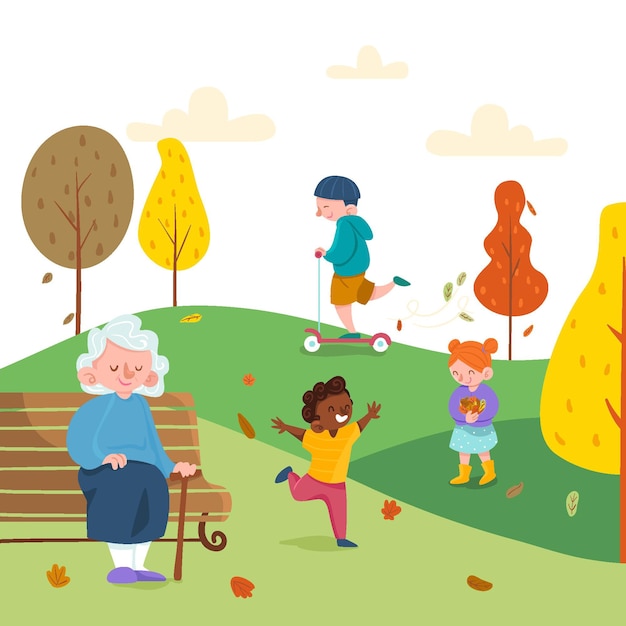 Free vector people in the autumn park