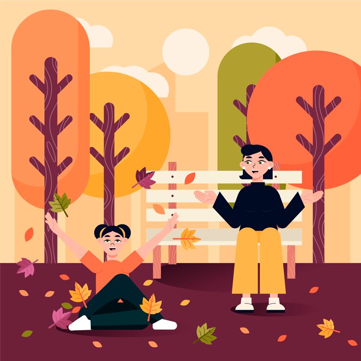 免費 Vector 秋季公園的人們