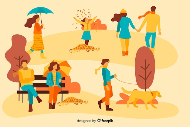 Free vector people in the autumn park