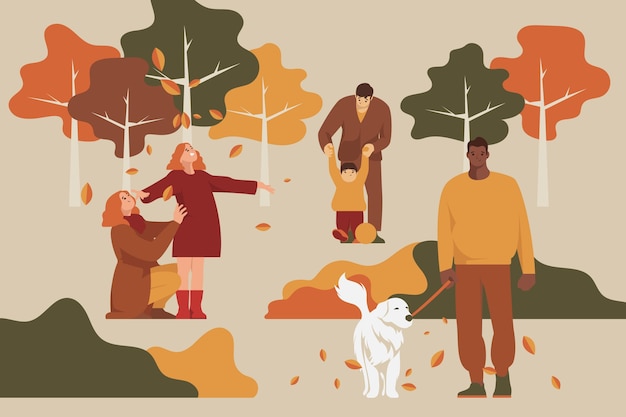 Free vector people in the autumn park