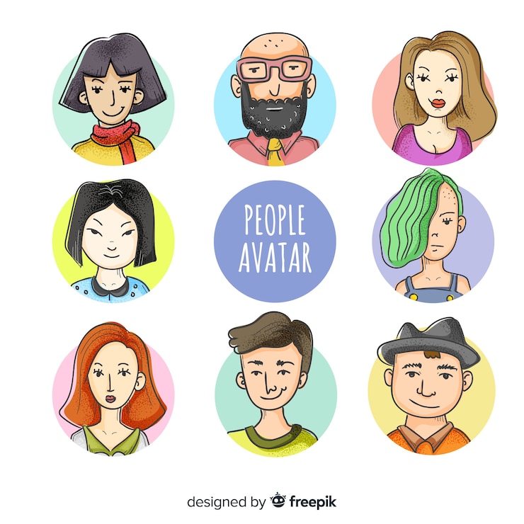 無料Vector 人々のアバターコレクション手描き