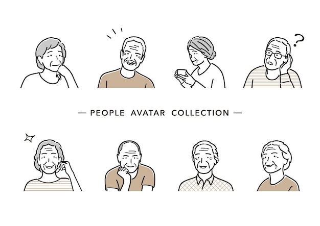 People Avatar Vector Line Drawing Collection Set Of Old Men And Women  Flat Simple Illustration