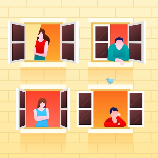 Free vector people on balconies concept