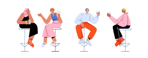 Free vector people in bar sitting on high chairs drink alcohol