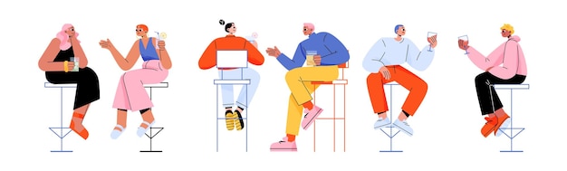 Free Vector people in bar sitting on high chairs drink alcohol