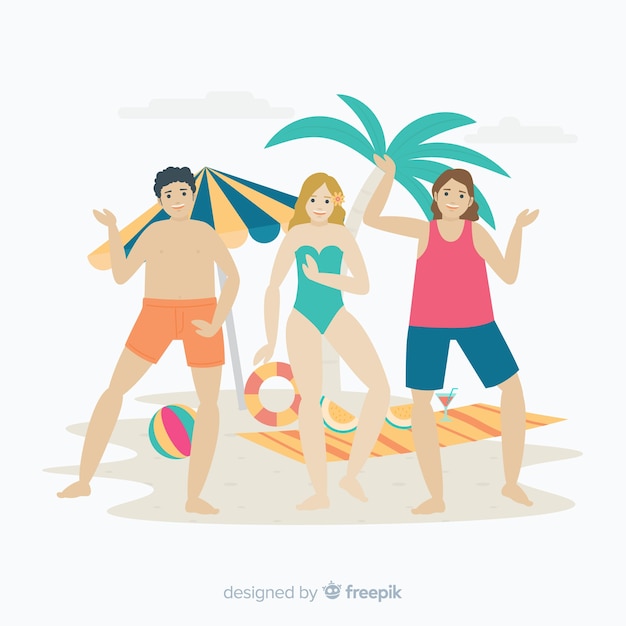 Free vector people at the beach enjoying summer