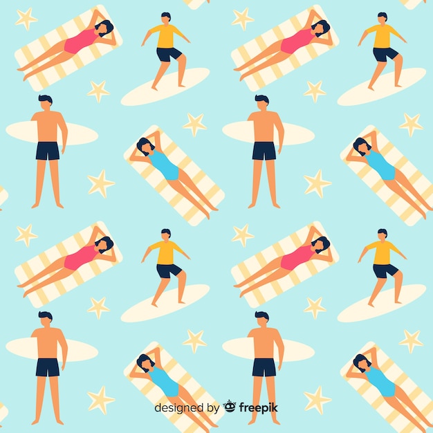 Free vector people at the beach pattern