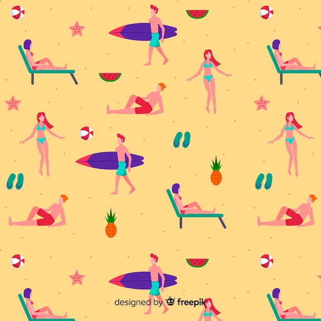 Free vector people at the beach pattern