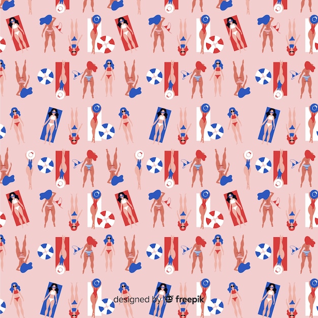 Free vector people at the beach pattern