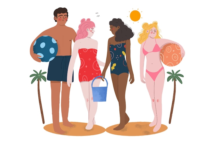 Free Vector people at beach