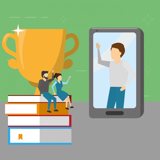 Free vector people books mobile trophy, flat style