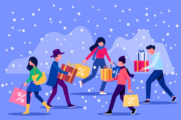 Free vector people buying christmas gifts pack