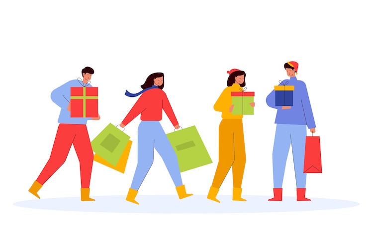 Free Vector people buying christmas gifts together