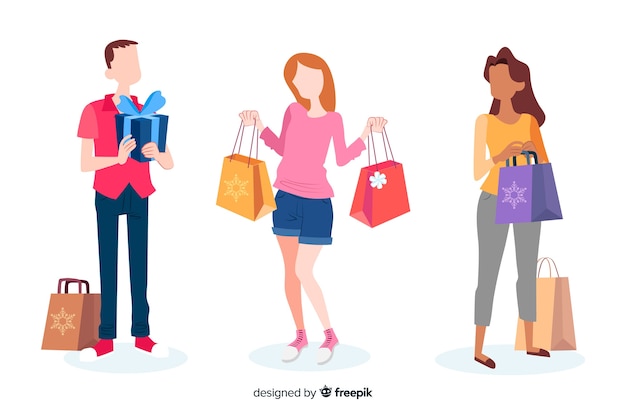 Free vector people buying christmas gifts