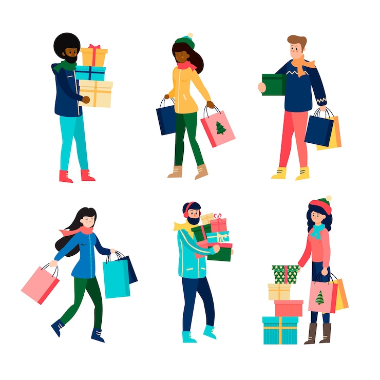 Free Vector people buying christmas gifts