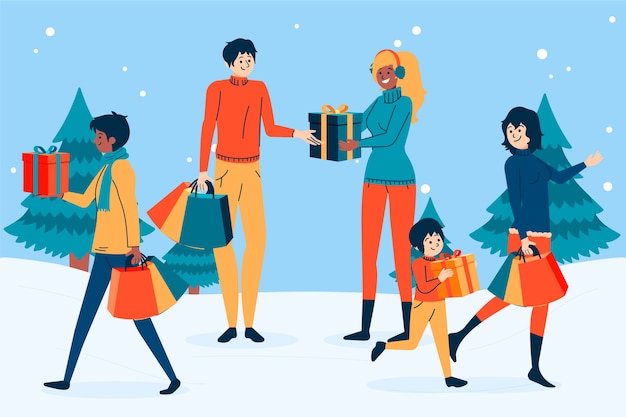 Free vector people buying christmas gifts
