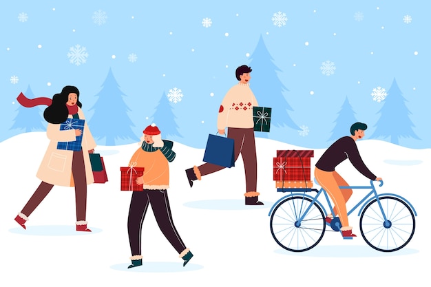 Free vector people buying christmas gifts