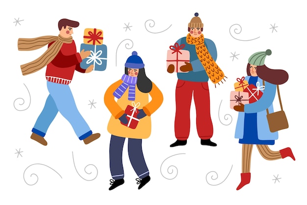 Free vector people buying christmas gifts