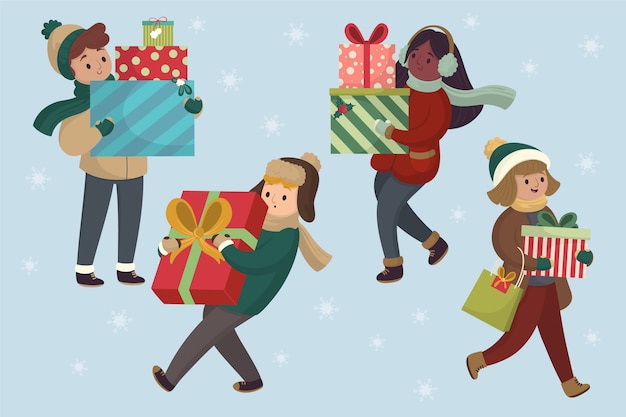 Free vector people buying christmas gifts