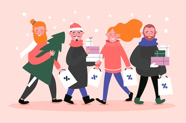 Free vector people buying christmas presents pack