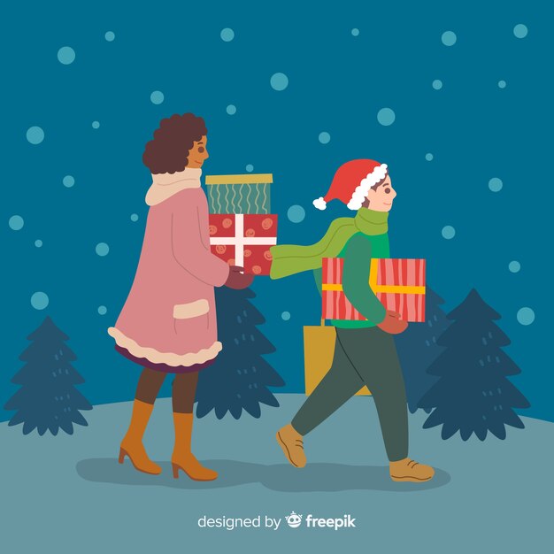 People buying christmas presents together