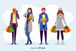 Free vector people buying christmas presents