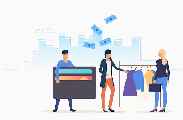 Free vector people buying clothes