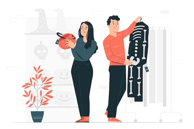 Free vector people buying halloween stuff concept illustration